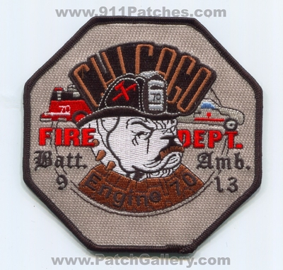 Chicago Fire Department Engine 70 Ambulance 13 Battalion 9 Patch (Illinois)
Scan By: PatchGallery.com
Keywords: dept. cfd c.f.d. amb. batt. company co. station bulldog
