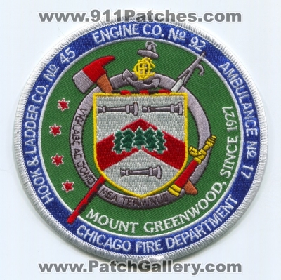 Chicago Fire Department Engine 92 Hook and Ladder 45 Ambulance 17 Patch (Illinois)
Scan By: PatchGallery.com
Keywords: dept. cfd company co. station & no. number mount mt. greenwood