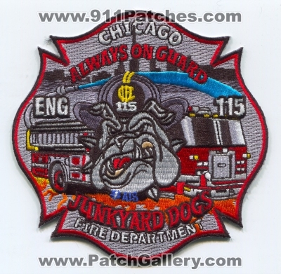 Chicago Fire Department Engine 115 Patch (Illinois)
Scan By: PatchGallery.com
Keywords: dept. cfd company co. station always on guard junkyard dogs