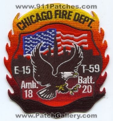 Chicago Fire Department Engine 15 Truck 59 Ambulance 18 Battalion 20 (Illinois)
Scan By: PatchGallery.com
Keywords: dept. cfd company station e-15 t-59 amb. batt.