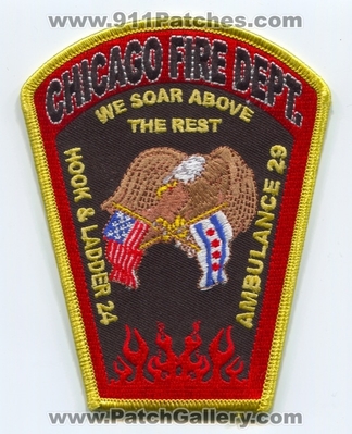 Chicago Fire Department Hook and Ladder 24 Ambulance 29 Patch (Illinois)
Scan By: PatchGallery.com
Keywords: Dept. CFD C.F.D. & Truck Company Co. Station We Soar Above the Rest - Eagle Flags