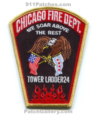 Chicago Fire Department Tower Ladder 24 Patch (Illinois)
Scan By: PatchGallery.com
Keywords: dept. cfd c.f.d. truck company co. station we soar above the rest eagle flags