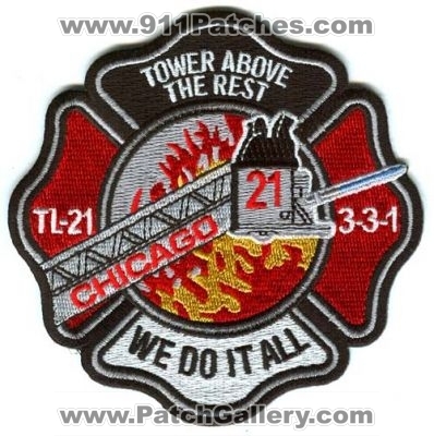 Chicago Fire Department Tower Ladder 21 Patch (Illinois)
Scan By: PatchGallery.com
Keywords: dept. cfd tl-21 3-3-1 company station tower above the rest we do it all