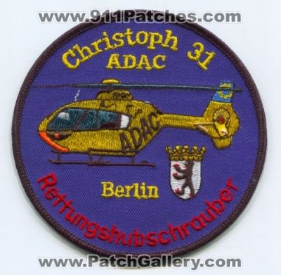 Christoph 31 ADAC Berlin (Germany)
Scan By: PatchGallery.com
Keywords: ems air medical helicopter ambulance rettungshubschrauber