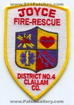 Joyce Fire Rescue Department Clallam County District 4 Patch (Washington)
[b]Scan From: Our Collection[/b]
[b]Patch Made By: 911Patches.com[/b]
Keywords: dept. co. dist. number no. #4