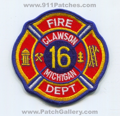 Clawson Fire Department 16 Patch (Michigan)
Scan By: PatchGallery.com
Keywords: dept.
