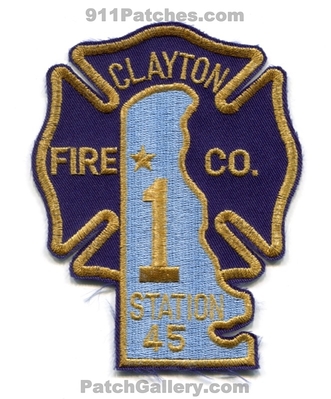 Clayton Fire Company Number 1 Station 45 Patch (Delaware)
Scan By: PatchGallery.com
Keywords: co. no. #1 department dept.