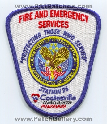 Coatesville Veterans Affairs VA Medical Center Fire and Emergency Services Station 76 Patch (Pennsylvania)
Scan By: PatchGallery.com
Keywords: department dept. of & company co. united states of america "protecting those who served"