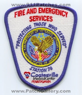 Coatesville Veterans Affairs VA Medical Center Fire and Emergency Services Station 76 Patch (Pennsylvania)
Scan By: PatchGallery.com
Keywords: department dept. of & company co. united states of america "protecting those who served"