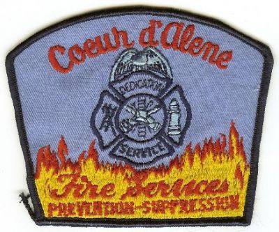 Coeur D'Alene Fire Services
Thanks to PaulsFirePatches.com for this scan.
Keywords: idaho