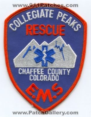 Collegiate Peaks Rescue Chaffee County EMS Patch (Colorado)
[b]Scan From: Our Collection[/b]
Keywords: e.m.s. co.