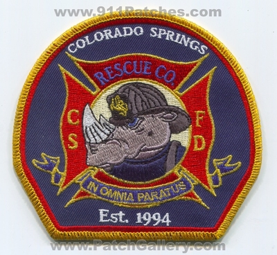 Colorado Springs Fire Department Rescue Company Patch (Colorado)
[b]Scan From: Our Collection[/b]
Keywords: dept. csfd co. station est. 1994 in omnia paratus