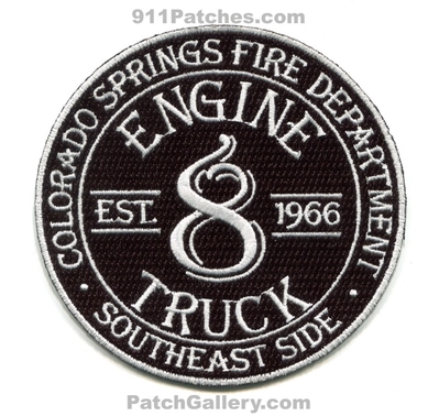 Colorado Springs Fire Department Station 8 Patch (Colorado)
[b]Scan From: Our Collection[/b]
Keywords: dept. csfd c.s.f.d. engine truck company co. southeast side est. 1966