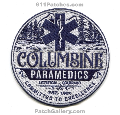 Columbine Ambulance Service Paramedics Patch (Colorado)
[b]Scan From: Our Collection[/b]
Keywords: ems littleton est. 1962 committed to excellence