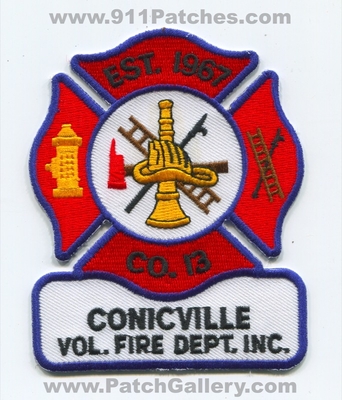 Conicville Volunteer Fire Department Inc Company 13 Patch (Virginia)
Scan By: PatchGallery.com
Keywords: vol. dept. inc. co. number no. #13 est. 1967