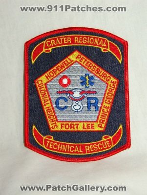 Crater Regional Technical Rescue (Virgina)
Thanks to Walts Patches for this picture.
Keywords: hopewll petersburg colonial heights fort ft. lee prince george