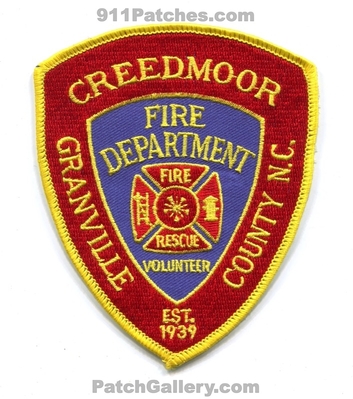 Creedmoor Volunteer Fire Rescue Department Granville County Patch (North Carolina)
Scan By: PatchGallery.com
Keywords: vol. dept. co. est. 1939