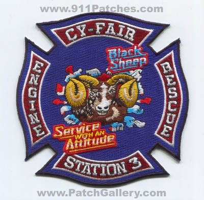 Cy-Fair Volunteer Fire Department Station 3 Patch (Texas)
Scan By: PatchGallery.com
Keywords: dept. cyfair cypress fairbanks cfvfd engine rescue company co. black sheep service with an attitude