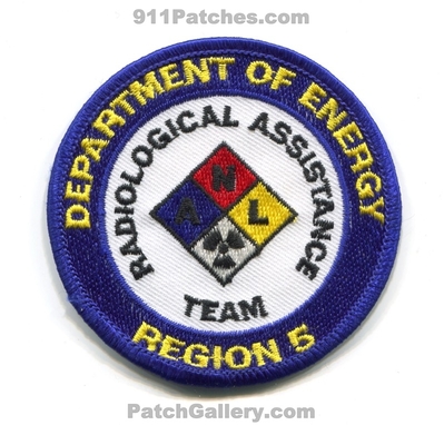 Department of Energy DOE Region 5 Radiological Assistance Team Patch (No State Affiliation)
Scan By: PatchGallery.com
Keywords: anl hazmat haz-mat hazardous materials fire department dept.