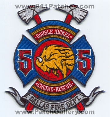 Dallas Fire Department Station 55 Patch (Texas)
Scan By: PatchGallery.com
Keywords: Dept. DFD D.F.D. Company Co. Engine Rescue Double Nickel