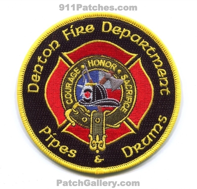 Denton Fire Department Pipes and Drums Patch (Texas)
Scan By: PatchGallery.com
[b]Patch Made By: 911Patches.com[/b]
Keywords: dept. & courage honor sacrifice