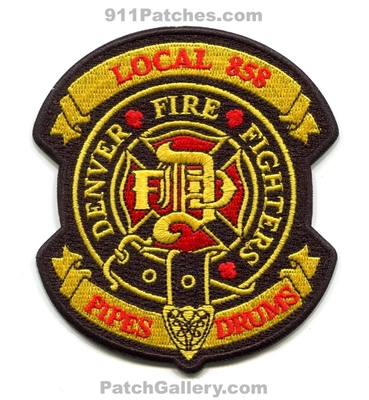 Denver Fire Department IAFF Local 858 Pipes and Drums Patch (Colorado)
[b]Scan From: Our Collection[/b]
[b]Patch Made By: 911Patches.com[/b]
Keywords: dept. dfd d.f.d. firefighters i.a.f.f. union company co. station