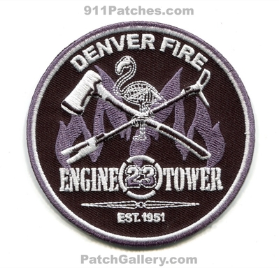 Denver Fire Department Station 23 Patch (Colorado)
[b]Scan From: Our Collection[/b]
Keywords: dept. dfd engine tower ladder truck company co. est. 1951