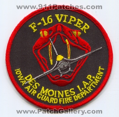 Iowa Air Guard Fire Department Des Moines International Airport F-16 Viper USAF Military Patch (Iowa)
Scan By: PatchGallery.com
Keywords: dept. i.a.p. iap intl. f16 arff cfr aircraft rescue firefighter firefighting crash