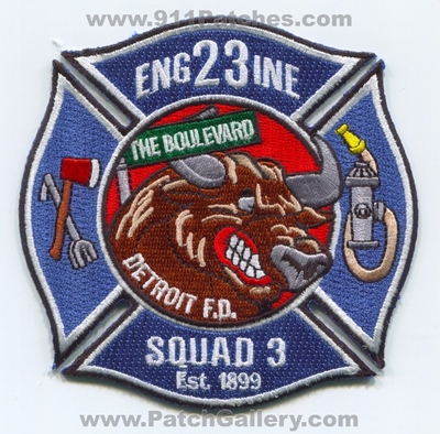 Detroit Fire Department Engine 23 Squad 3 Patch (Michigan)
Scan By: PatchGallery.com
Keywords: dept. dfd d.f.d. company co. station the boulevard est. 1899
