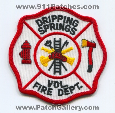 Dripping Springs Volunteer Fire Department Patch (Texas)
Scan By: PatchGallery.com
Keywords: vol. dept.