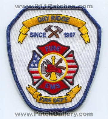 Dry Ridge Fire Department Patch (Kentucky)
Scan By: PatchGallery.com
Keywords: dept. ems since 1907