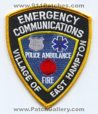 East Hampton Emergency Communications Fire Ambulance Police Patch (New York)
Scan By: PatchGallery.com
Keywords: Village of Comm. 911 Dispatcher Department Dept. EMS