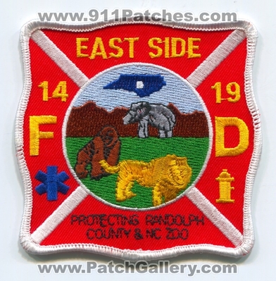 East Side Fire Department Patch (North Carolina)
Scan By: PatchGallery.com
Keywords: dept. fd 14 19 protecting randolph county & nc zoo