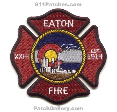 Eaton Fire Department Patch (Colorado)
[b]Scan From: Our Collection[/b]
[b]Patch Made By: 911Patches.com[/b]
Keywords: dept. xxiii est. 1914