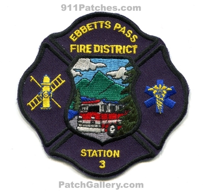 Ebbetts Pass Fire District Station 3 Patch (California)
Scan By: PatchGallery.com
Keywords: dist. department dept.