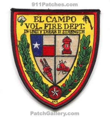 El Campo Volunteer Fire Department Patch (Texas)
Scan By: PatchGallery.com
Keywords: vol. dept. in unity there is strength