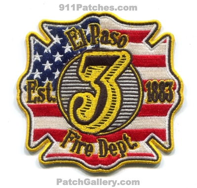 El Paso Fire Department Station 3 Patch (Texas)
Scan By: PatchGallery.com
Keywords: dept. est. 1883