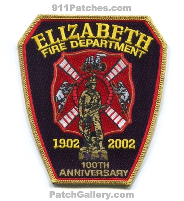 Elizabeth Fire Department 100th Anniversary Patch (New Jersey)
Scan By: PatchGallery.com
Keywords: dept. 100 years 1902 2002