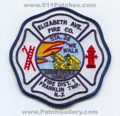Elizabeth Avenue Fire Company Station 26 District 1 Franklin Township Patch (New Jersey)
Scan By: PatchGallery.com
Keywords: ave. co. sta. dist. number no. #1 n.j. "we walk where devils dance"