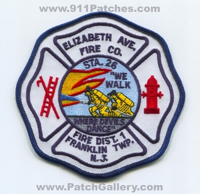 Elizabeth Avenue Fire Company Station 26 District 1 Franklin Township Patch (New Jersey)
Scan By: PatchGallery.com
Keywords: ave. co. sta. dist. number no. #1 n.j. "we walk where devils dance"