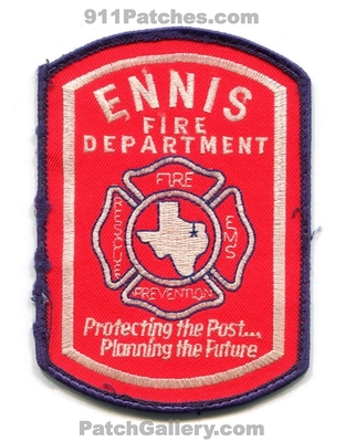 Ennis Fire Department Patch (Texas)
Scan By: PatchGallery.com
Keywords: dept. rescue ems prevention protecting the past planning future