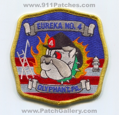 Eureka Hose Company Number 4 Fire Department Olyphant Patch (Pennsylvania)
Scan By: PatchGallery.com
[b]Patch Made By: 911Patches.com[/b]
Keywords: co. no. #4 dept. station pa. bulldog