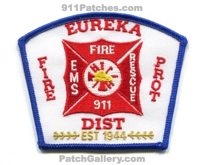 Eureka Fire Protection District Patch (Missouri)
Scan By: PatchGallery.com
Keywords: prot. dist. rescue ems 911 department dept. est 1944