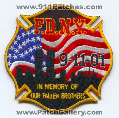 New York City Fire Department FDNY 9-11-01 In Memory of Our Fallen Heroes Patch (New York)
Scan By: PatchGallery.com
Keywords: of dept. f.d.n.y. september 11th 2001 wtc 09-11-01 09-11-2001 09/11/01 09/11/2001