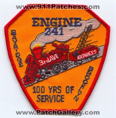 New York City Fire Department FDNY Engine 241 100 Years Patch (New York)
Scan By: PatchGallery.com
Keywords: of dept. f.d.n.y. company co. station bayridge 100 yrs years of service brooklyn 3rd ave express