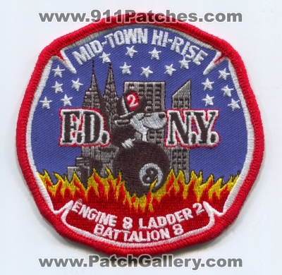 New York City Fire Department FDNY Engine 8 Ladder 2 Battalion 8 Patch (New York)
Scan By: PatchGallery.com
Keywords: of dept. f.d.n.y. company co. station