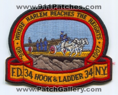 New York City Fire Department FDNY Hook and Ladder 34 Patch (New York)
Scan By: PatchGallery.com
Keywords: of dept. f.d.n.y. company co. station & where harlem reaches the heights