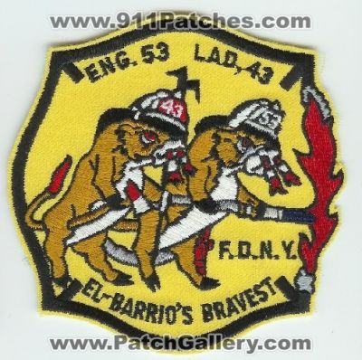 FDNY Fire Engine 53 Ladder 43 (New York)
Thanks to Mark C Barilovich for this scan.
Keywords: department of eng. lad. f.d.n.y. el-barrio's bravest