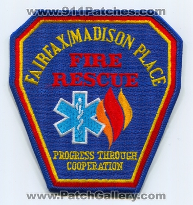 Fairfax Madison Place Fire Rescue Department Patch (Ohio)
Scan By: PatchGallery.com
Keywords: dept. progress through cooperation