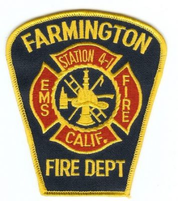 Farmington Fire Dept Station 4-1
Thanks to PaulsFirePatches.com for this scan.
Keywords: california department ems